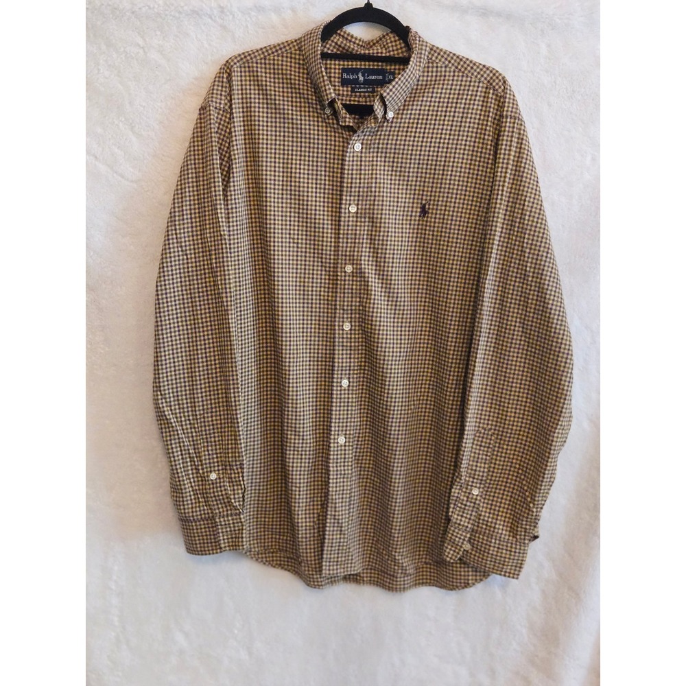 Ralph‎ Lauren Mens XL Tan/Purple Classic Gingham Button Down Shirt  Long Sleeve